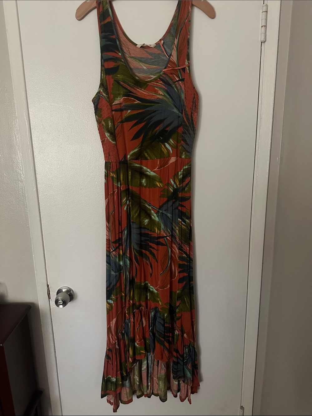 Soft Surroundings Rust Tropical Leaf Sleeveless Maxi Dress